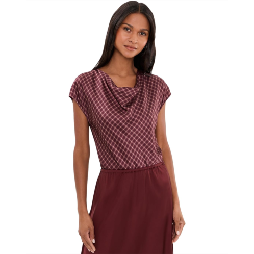 Womens Vince Ombre Plaid On Cowl Neck Cap Sleeve Blouse