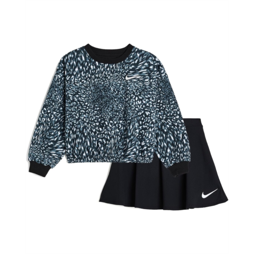 Girls Nike Kids Aop Crew Neck Sweatshirt and Skort Set (Little Kid)