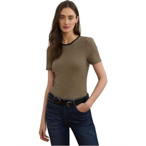 POLO RALPH LAUREN Womens Lauren Ralph Lauren Striped Stretch Cotton Crewneck Tee