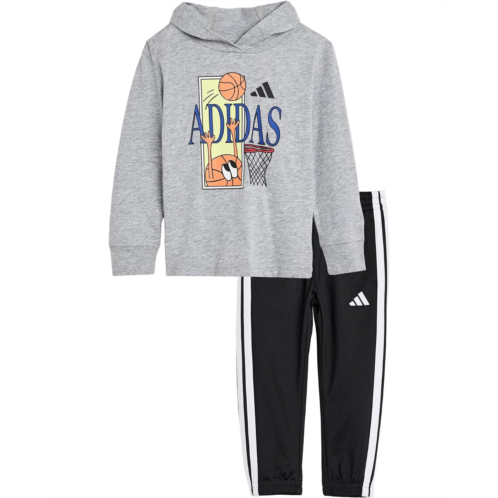 Adidas Kids Graphic Hooded Heather Cotton Tee & Pants Set (Toddler/Little Kid)