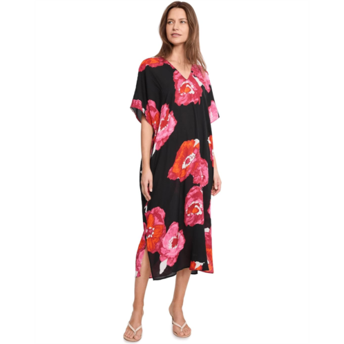 Womens N by Natori Bold Poppy Crinkle Windowpane Caftan