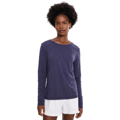 Womens Elliott Lauren Garment Dye Tee Long Sleeve Crew Neck with Rib Trim and Side Slit Detail