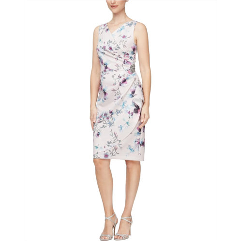 Alex Evenings Short Printed Sheath Dress with Hip Embellishment