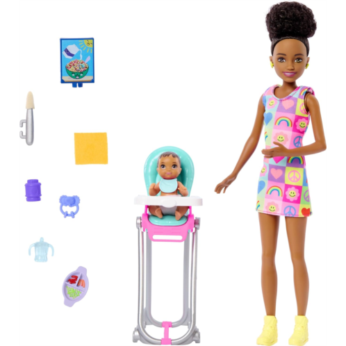 Barbie Skipper Doll & Playset with Accessories Babysitting Set Themed to Mealtime Color-Change Toy Play