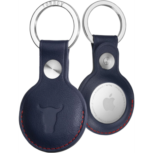 TORRO Leather Keyring/Keychain Compatible with AirTag - Premium Leather Key Holder with Brushed Metal Ring (Navy Blue)