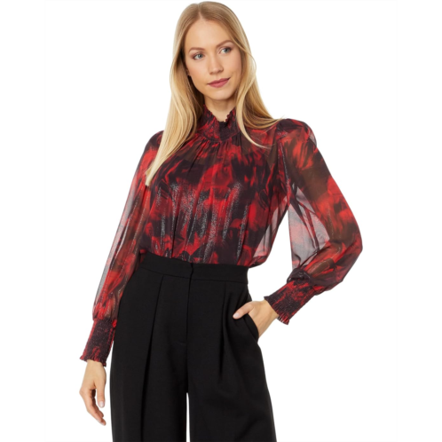 BCBGMAXAZRIA Long Sleeve Metallic Foiled Blouse