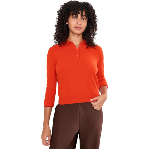 Womens Vince Double Trim 3/4 Sleeve Polo