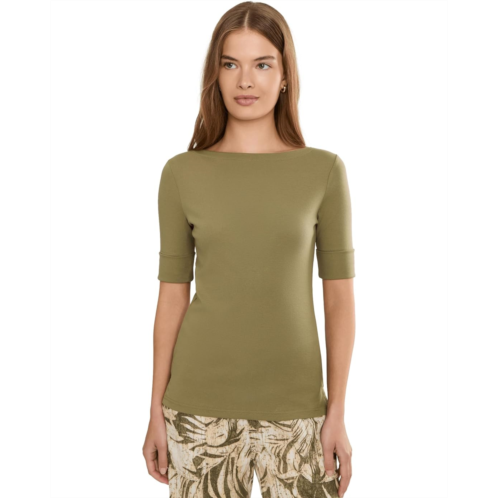 POLO Ralph Lauren Womens Lauren Ralph Lauren Petite Stretch Cotton Boatneck Tee