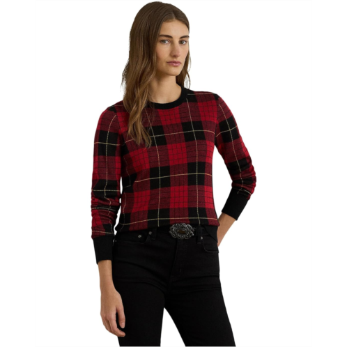 POLO RALPH LAUREN Womens Lauren Ralph Lauren Plaid Cotton-Blend Sweater