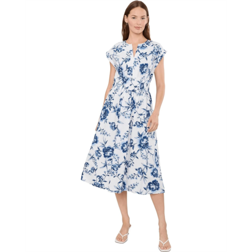 Womens Calvin Klein Cap Sleeve Floral Cotton A-Line Midi