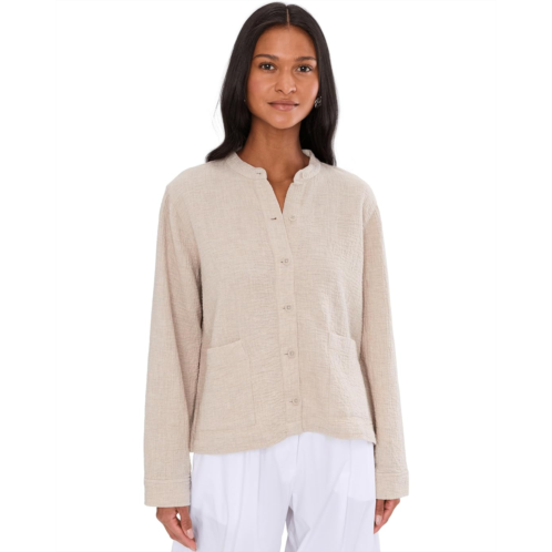 Womens Eileen Fisher Organic Cotton Doubleweave Mandarin Collar Jacket