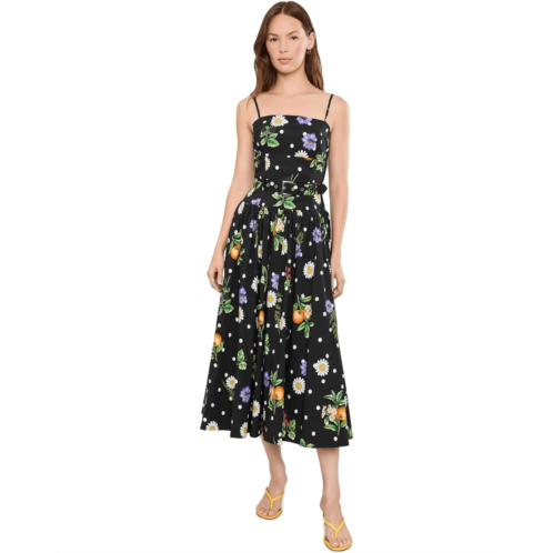 Womens Avec Les Filles Polka Dot Botanical Stretch Cotton Dress