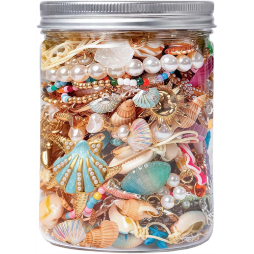 SMUOBT Ocean Shell Mystery Jewelry Jar - 30 Piece Seaside Surprise Jewelry Box for Women Includes Necklace Earrings Rings Bracelet Choker & More - Nautical Beach Theme Gift Se