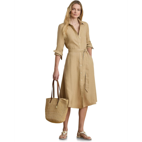 POLO Ralph Lauren Womens Lauren Ralph Lauren Belted Linen Shirtdress