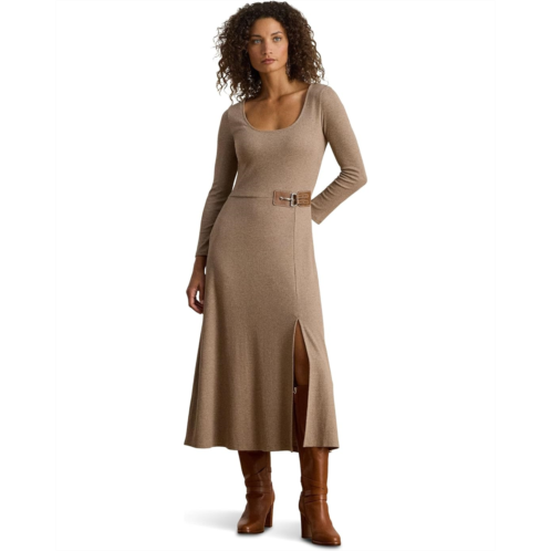 POLO RALPH LAUREN Buckle-Trim Rib-Knit Midi Dress