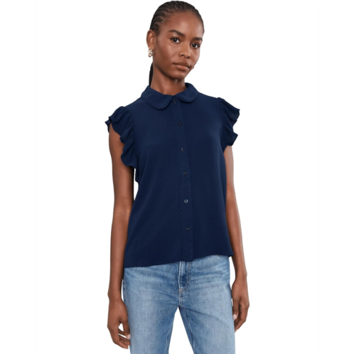 CeCe Collared Flutter Sleeve Button Front Top