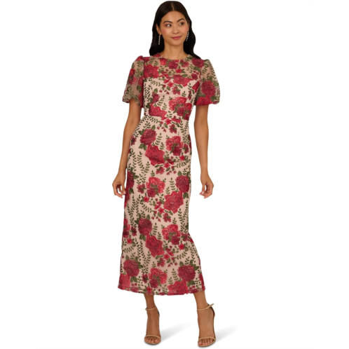 Adrianna Papell Puff Sleeve Embroidered Dress