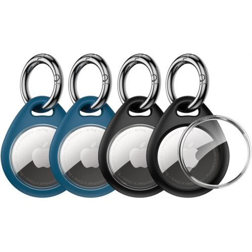 UNBREAKcable AirTag Holder for Apple - 4 Pack Air Tag Case [Fit Tightly Design] [Easy to Install] [Hold Securely] Waterproof TPU Protective Cover with Metal Keychain for Kids Pet L