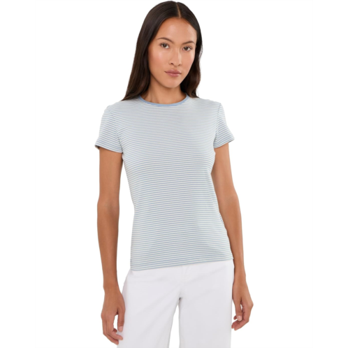 POLO Ralph Lauren Womens Lauren Ralph Lauren Petite Striped Rib-Knit Stretch Cotton Tee