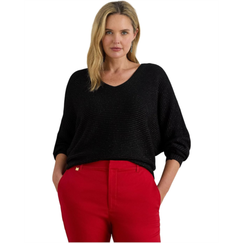 POLO Ralph Lauren Womens Lauren Ralph Lauren Plus Size Metallic Rib-Knit Dolman-Sleeve Sweater