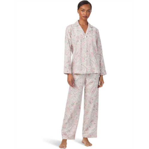 POLO RALPH LAUREN Womens Lauren Ralph Lauren Woven Long Sleeve Notch Collar Long Pant Pajama Set
