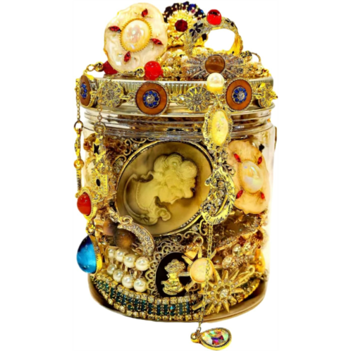30 PCS Mystery Jewelry Jar Surprise Gold Vintage Jewelry Set for Woman Includes Victorian Necklaces Earrings Rings and Bracelets Unique Surprise Gifts Jewelry Box for Her