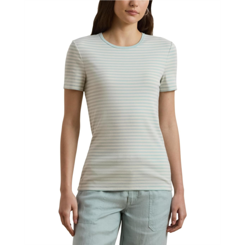 POLO RALPH LAUREN Womens Lauren Ralph Lauren Striped Stretch Cotton Crewneck Tee
