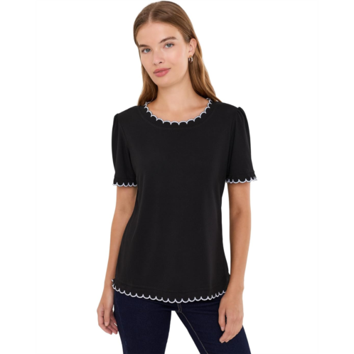 Womens CeCe Puff Short Sleeve Top With Scallop Neck And Cuff