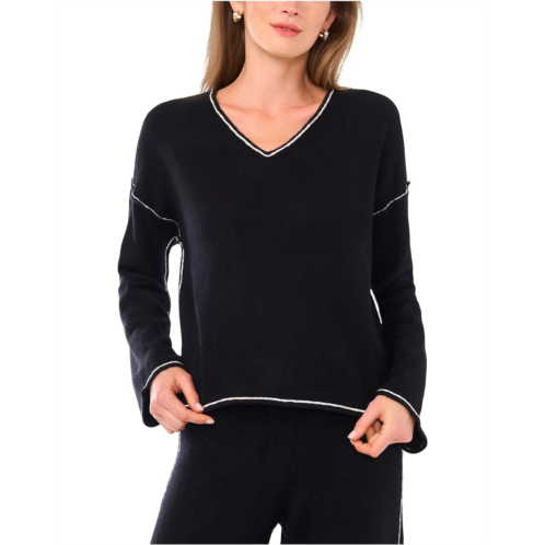 Womens Vince Camuto V-Neck with Contrast Crochet Stitch At Seam