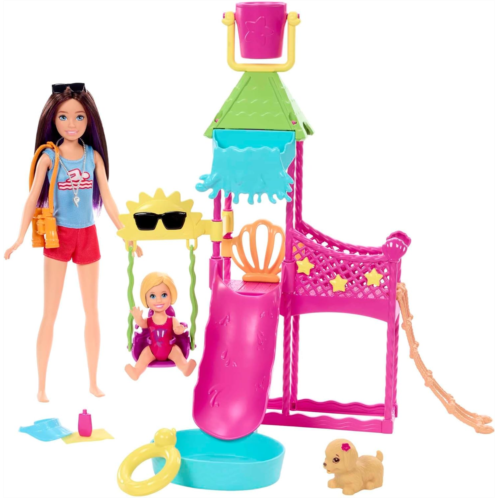 Barbie Skipper First Jobs Playset Doll Water Park with Functional Water Slide Squirting Puppy and Over 5 Accessories Child Toy for Ages 3 and Up HKD80