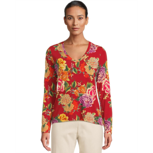 Womens Johnny Was The Janie Favorite Long Sleeve V-Neck Fitted Tee