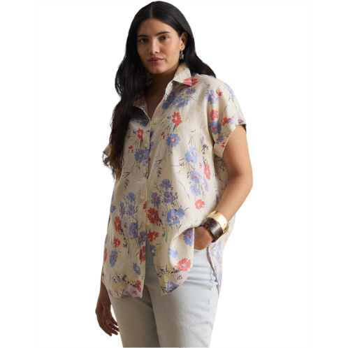 POLO Ralph Lauren Womens Lauren Ralph Lauren Plus Size Relaxed Fit Floral Short Sleeve Shirt