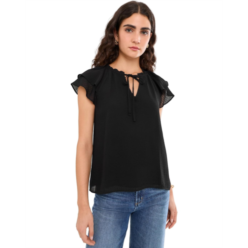 CeCe Flutter Sleeve Tie Neck Top