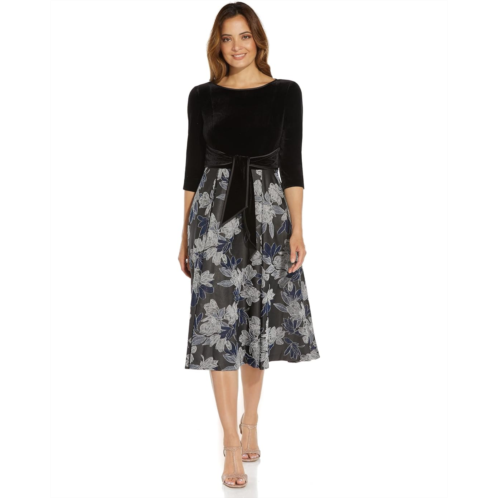 Adrianna Papell Velvet & Jacquard Midi Dress
