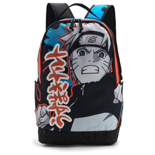 BIOWORLD Kids Naruto Placed Print Backpack with Blue and Orange Accents Flames with Puff Print Kanji