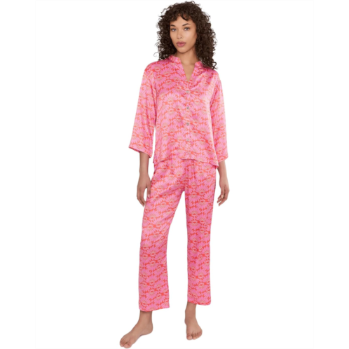 N by Natori Rhythm - Printed Satin Mandarin Button-down Pajama Set