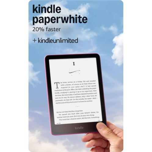 Amazon Kindle Paperwhite 16GB (newest model) - 20% faster with new 7inch glare-free display and weeks of battery life - Raspberry 3 Months of Kindle Unlimited (with auto-renewal
