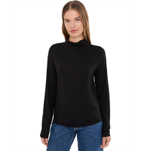 Womens Eileen Fisher Sheer Cotton Blend Knit Funnel Neck Tee
