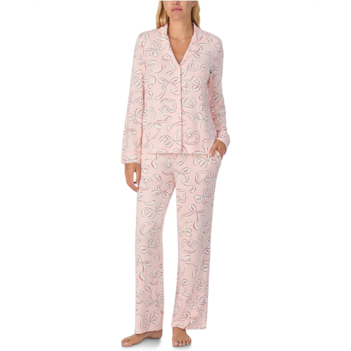 Womens Kate Spade New York Brushed Sweater Knit Jersey Long Sleeve Notch Long Pajama Set