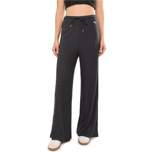 Womens PUMA Essentials Ribbed Wide Leg Soft Touch Pants