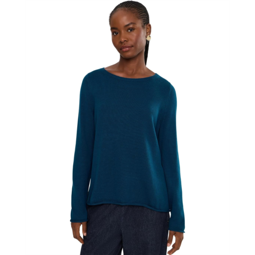 Womens Eileen Fisher Peruvian Cotton Blend Bateau Neck Sweater
