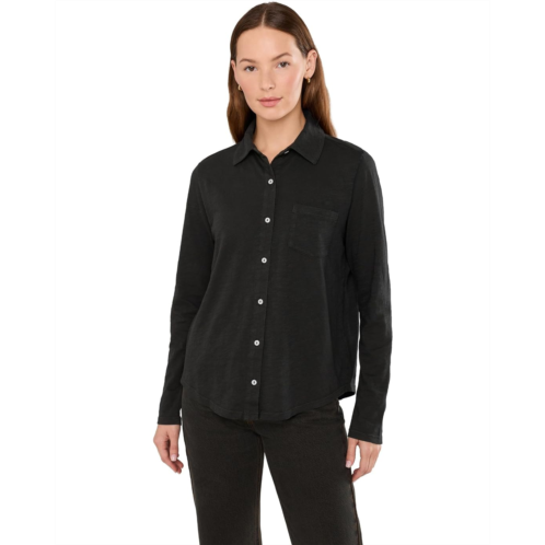 Womens Elliott Lauren Garment Dye Tee Long Sleeve Button Front Shirt w/ Collar