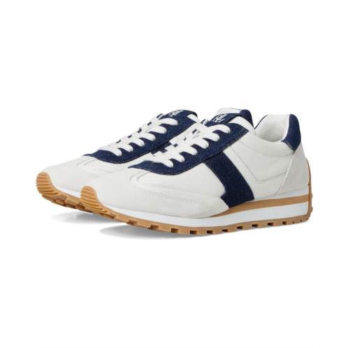 POLO Ralph Lauren Womens Lauren Ralph Lauren Dani Denim-Trim Leather & Suede Sneakers