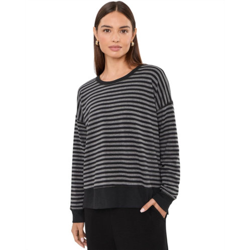 Womens Eileen Fisher Striped Cozy Brushed Terry Crew Neck Top