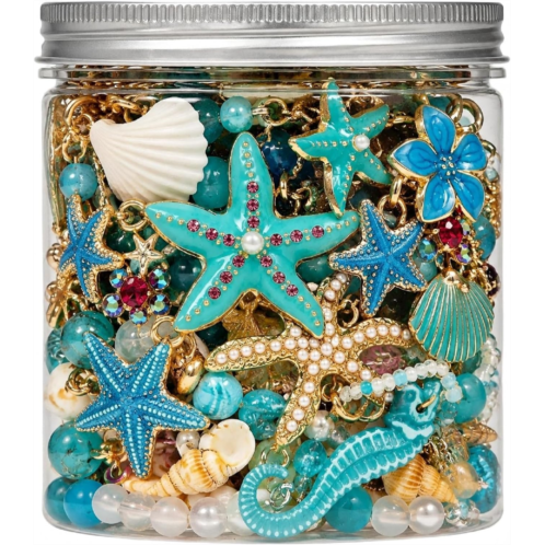 Mystery Jewelry Jar Surprise Jewelry Box for Woman Includes Necklaces Earrings Rings Bracelets，Hair Clips，Unique Anniversary Birthday Friendship Gifts for Women (Blue Marine Sh