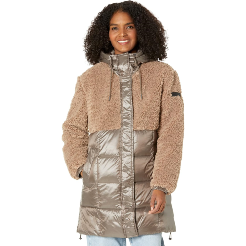 Sanctuary Hooded Mixed Media Coat