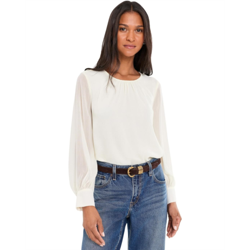 Womens Vince Camuto Gathered Crew Neck Long Sleeve Blouse