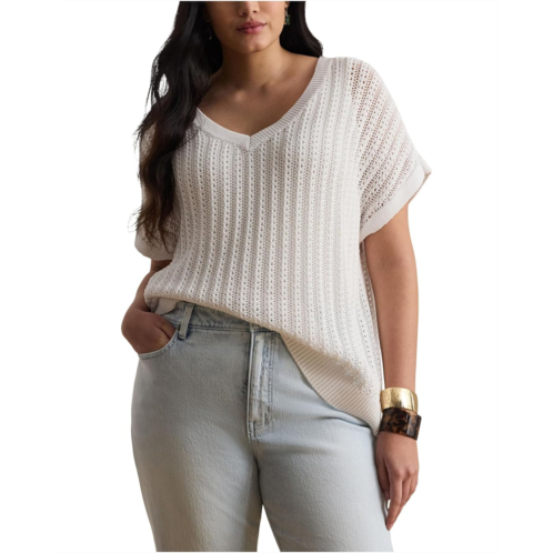 POLO Ralph Lauren Womens Lauren Ralph Lauren Plus Size Cotton-blend Mesh Short Sleeve Sweater