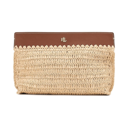 POLO Ralph Lauren Lauren Ralph Lauren Leather-Trim Crocheted Straw Large Pouch