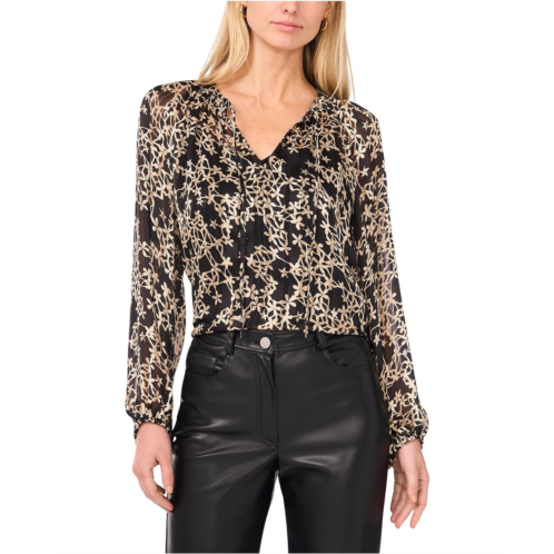 Vince Camuto Tie Neck Shirring Long Sleeve